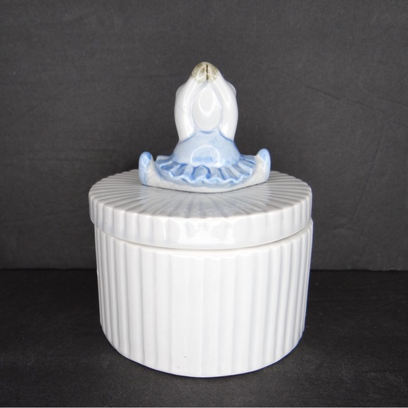 Vintage Fitz And Floyd Pig In Blue Tutu Round Trinket Box - Picture 4 of 8